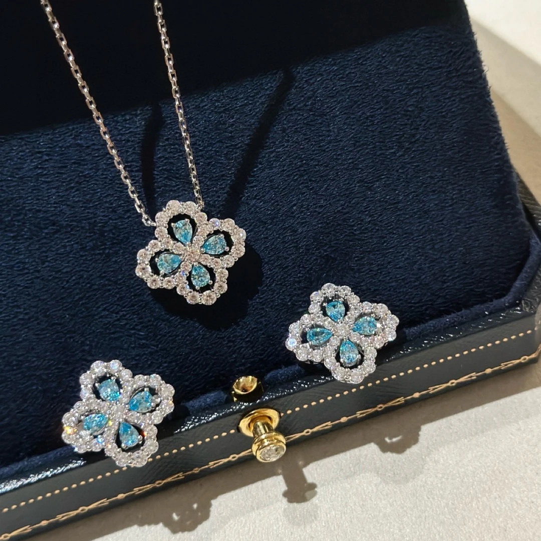 坠链均925银 S925银高版本四叶草项链耳饰气质轻奢明星同款饰品