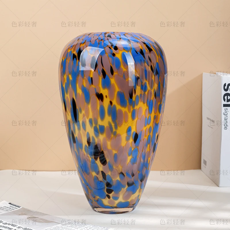 L467 现代简约水墨斑点敞口玻璃花瓶家居装饰摆件水培插花装饰瓶