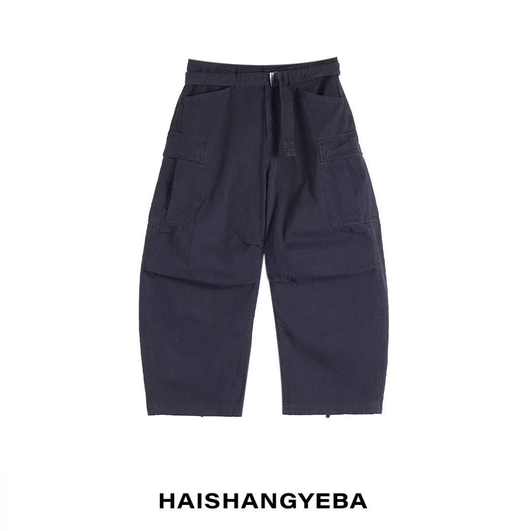 【海上叶爸】新款2025春秋百搭棉配腰带可调节男女同款宽松休闲裤