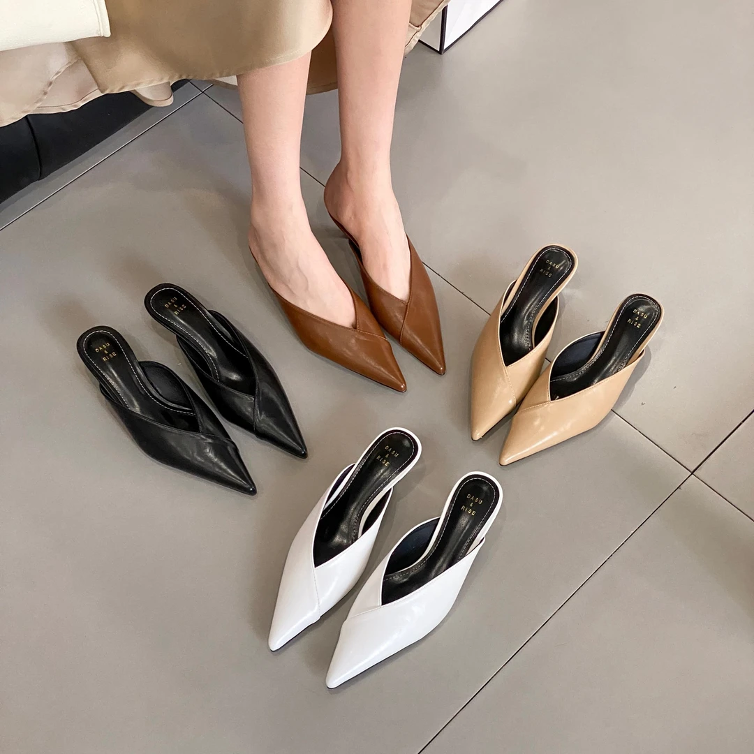 气质显瘦尖头半拖鞋女外穿百搭小猫跟凉拖女中跟穆勒半托鞋88-60