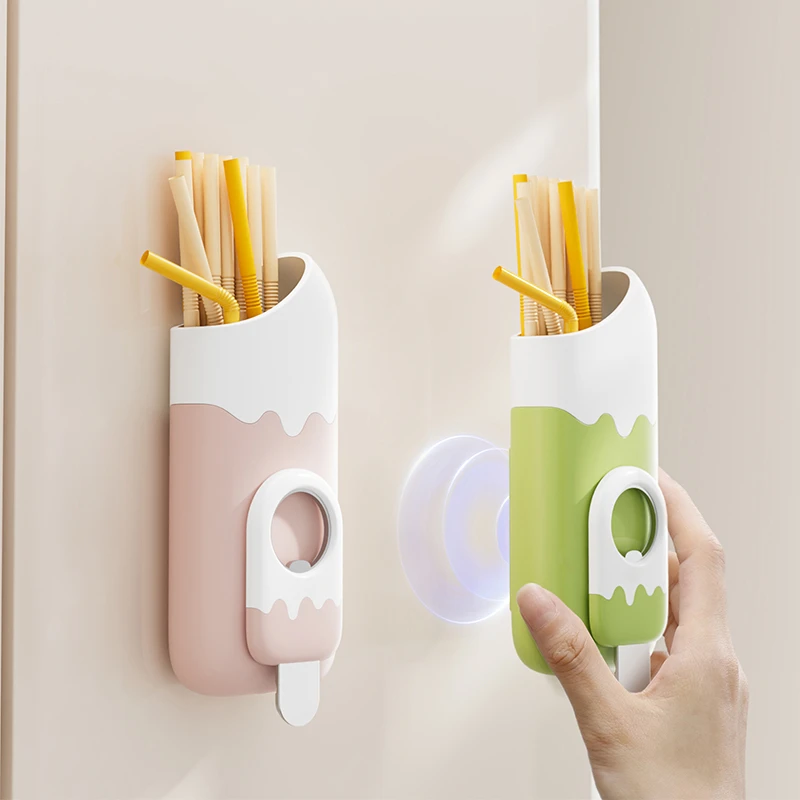 磁吸壁挂式吸管收纳盒多功能两用开瓶器便携拿取家用高颜值收纳盒