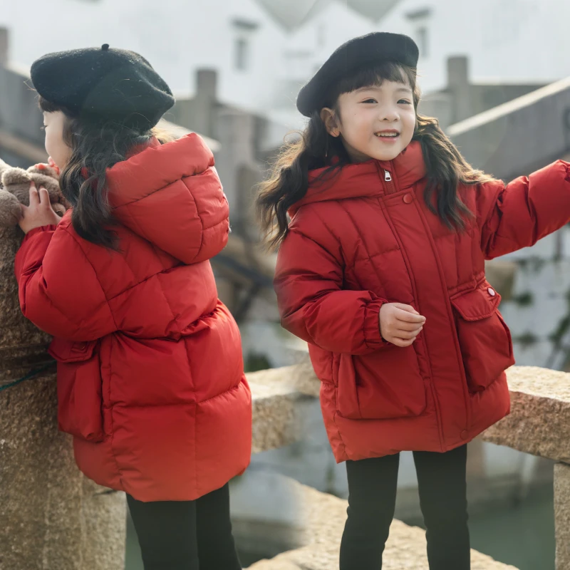 MOMOCO冬季女童90白鸭绒羽绒服韩版口袋连帽外套76830102220