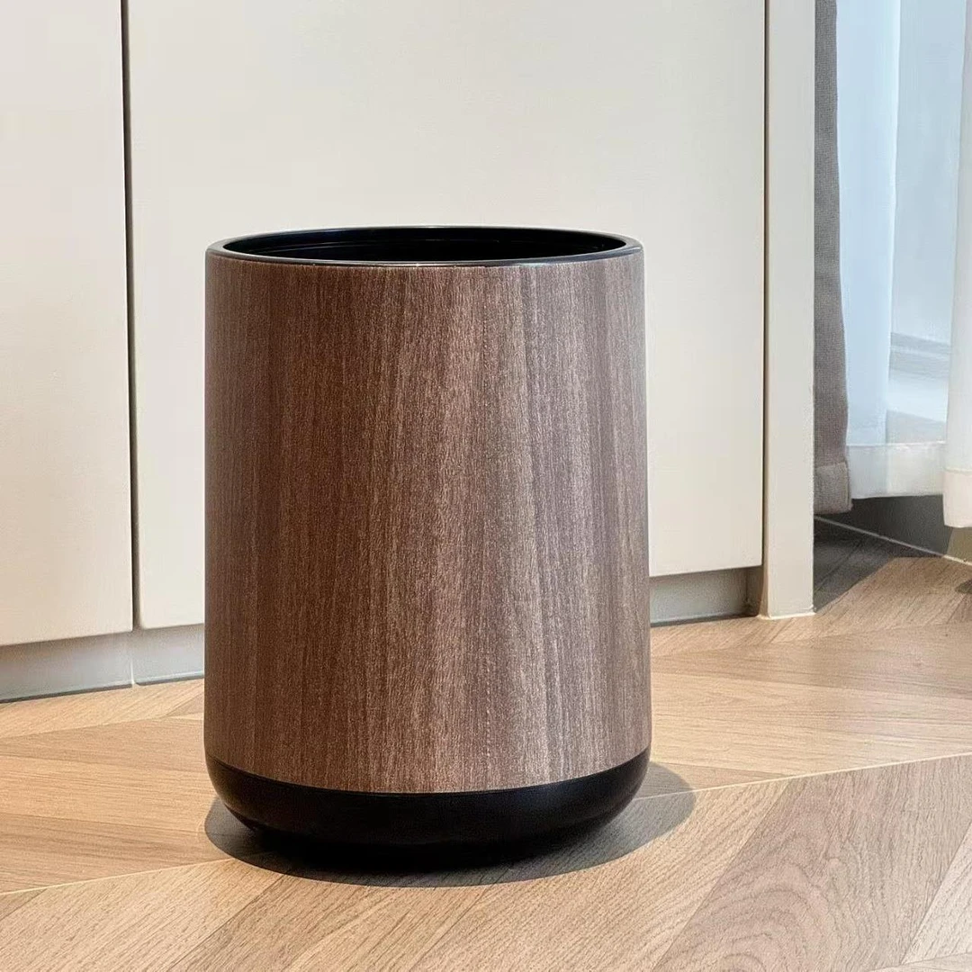 木纹垃圾桶家用2025新款创意轻奢高级感客厅卧室大容量双层垃圾篓