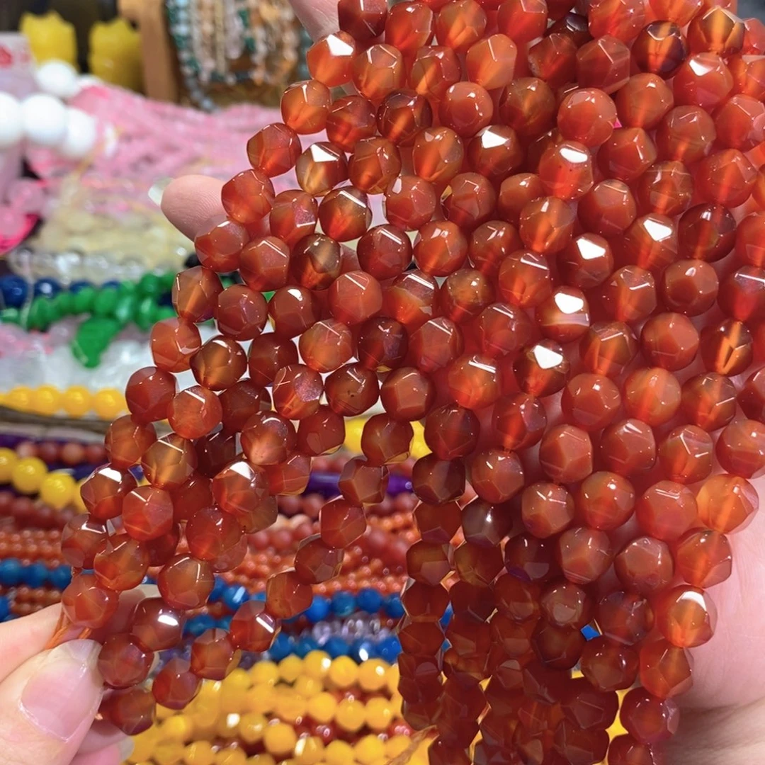 玛瑙/玉髓未镶嵌珠宝半成品红玛瑙万切一条卡10mm