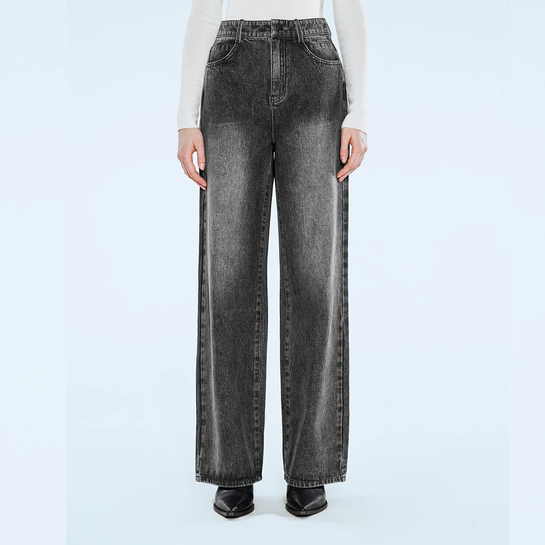 COVERINS2025春季复古洗水纯棉时尚百搭高腰直筒牛仔裤CC35120060