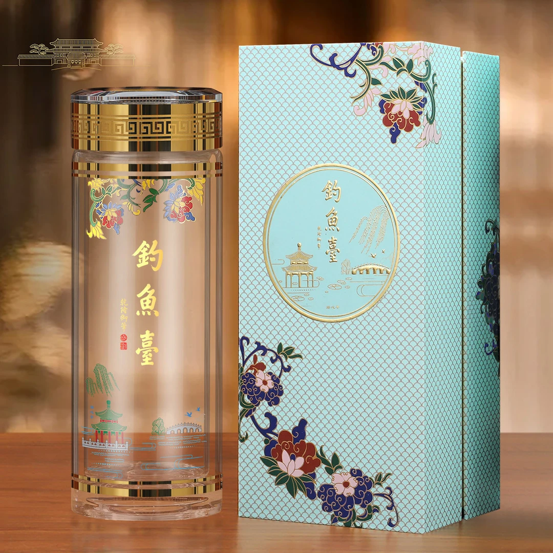 格亚钓鱼台国潮湖心亭玻璃杯男士高档泡茶杯双层水杯官方茶杯国潮