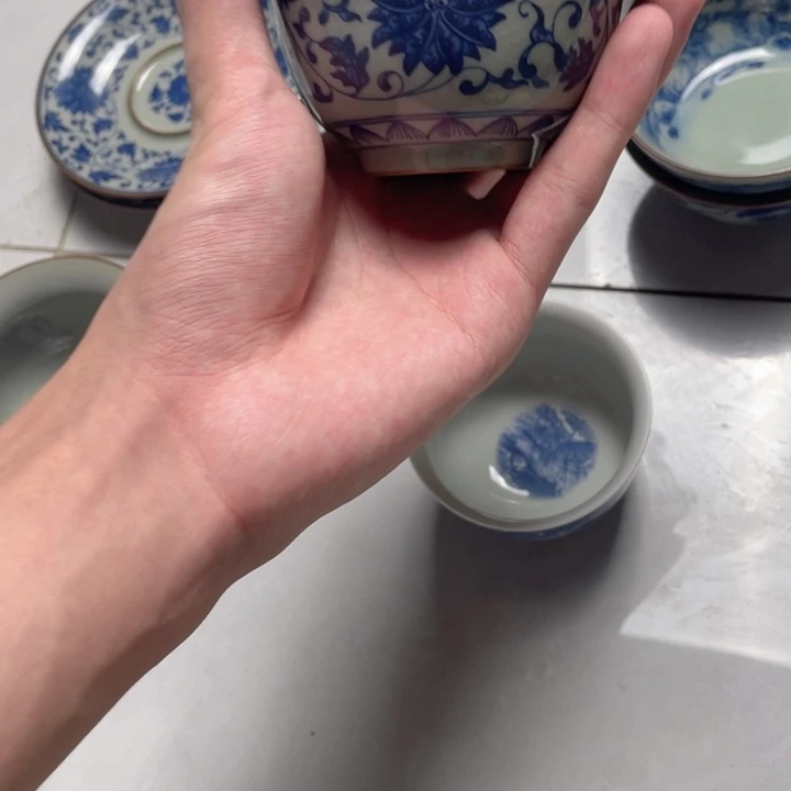摆件青花缠枝莲压手杯jjj
