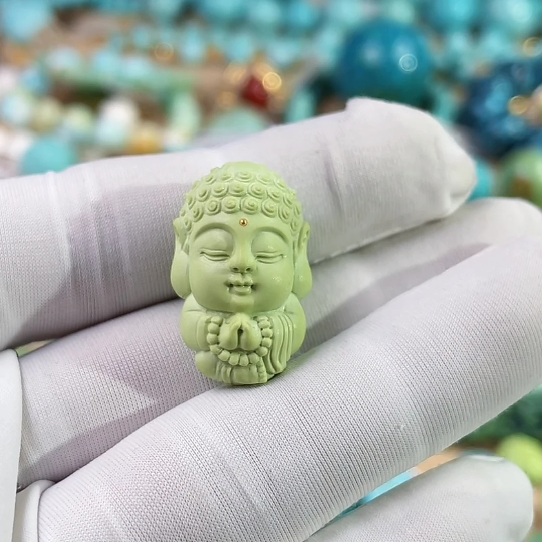 （分开付专拍）原矿绿松石精品鼎配宝宝佛
