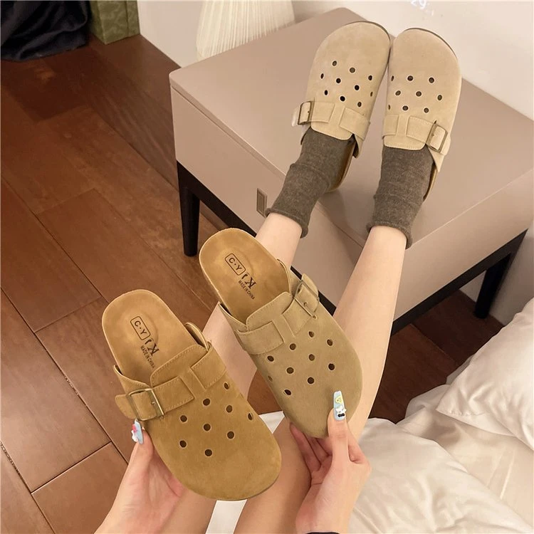 厚底包头半拖鞋女外穿2025春夏新款一脚蹬懒人拖鞋勃肯洞洞凉拖鞋