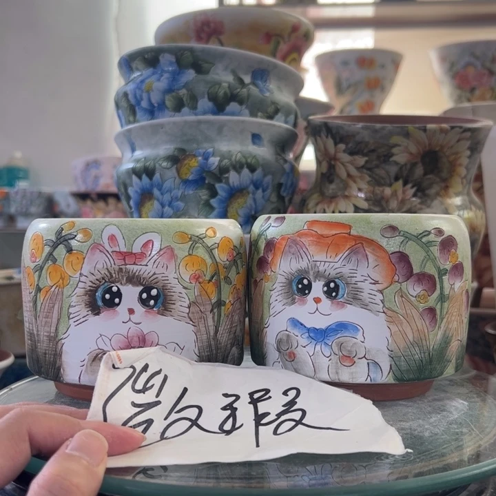 景德镇手绘花盆满38包邮偏远地区除外