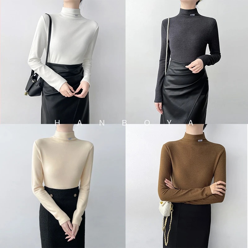 D130显瘦半高领德绒打底衫女秋冬季百搭长袖T恤修身保暖内搭上衣
