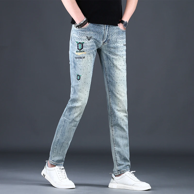 Cebrodz2025牛仔裤新款高端刺绣烫钻潮牌男士休闲百搭修身裤弹力