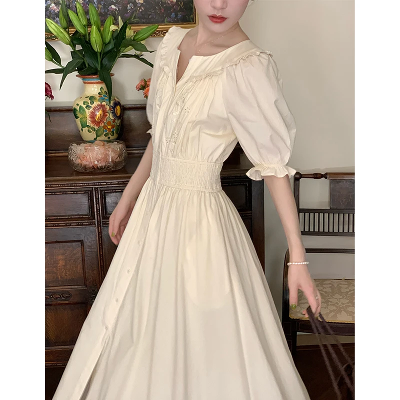 法式宫廷风泡泡袖连衣裙女夏季收腰显瘦气质长裙子67310