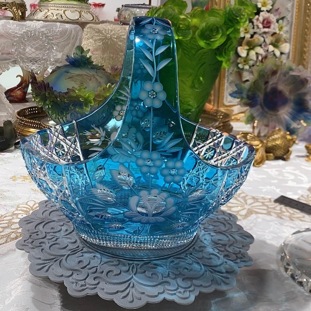 摆件0180德国水晶冰蓝色水晶提篮果篮
