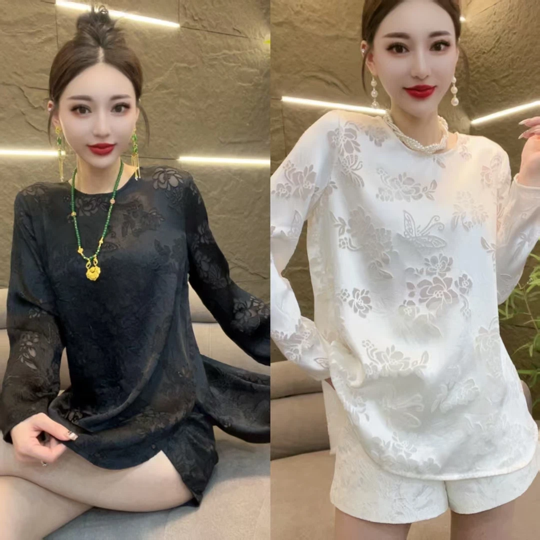 1（深圳南油乐总5353款）新中式国风镂空刺绣提花气质显瘦衬衫女装