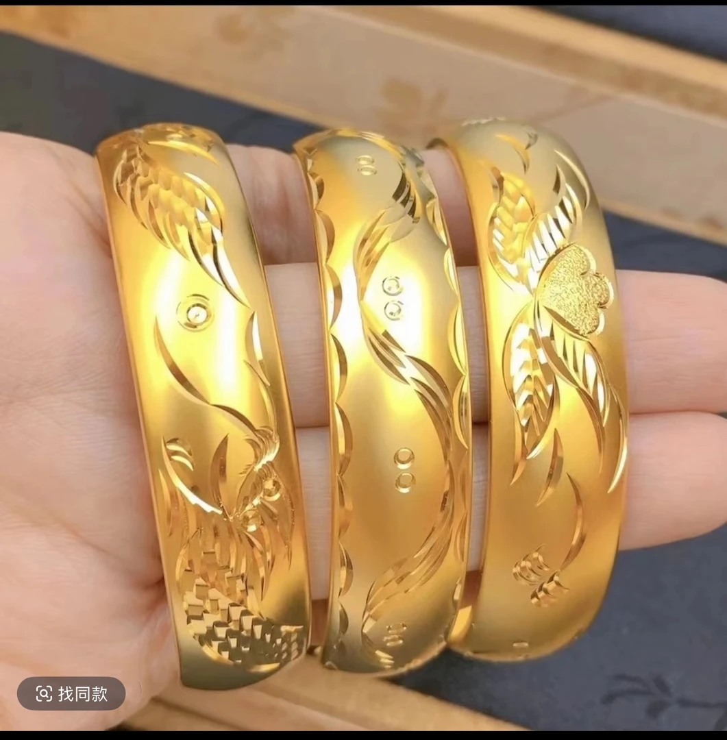 铜合金手镯 卡14n加厚加重开口龙凤呈祥波浪花纹蝴蝶款手镯