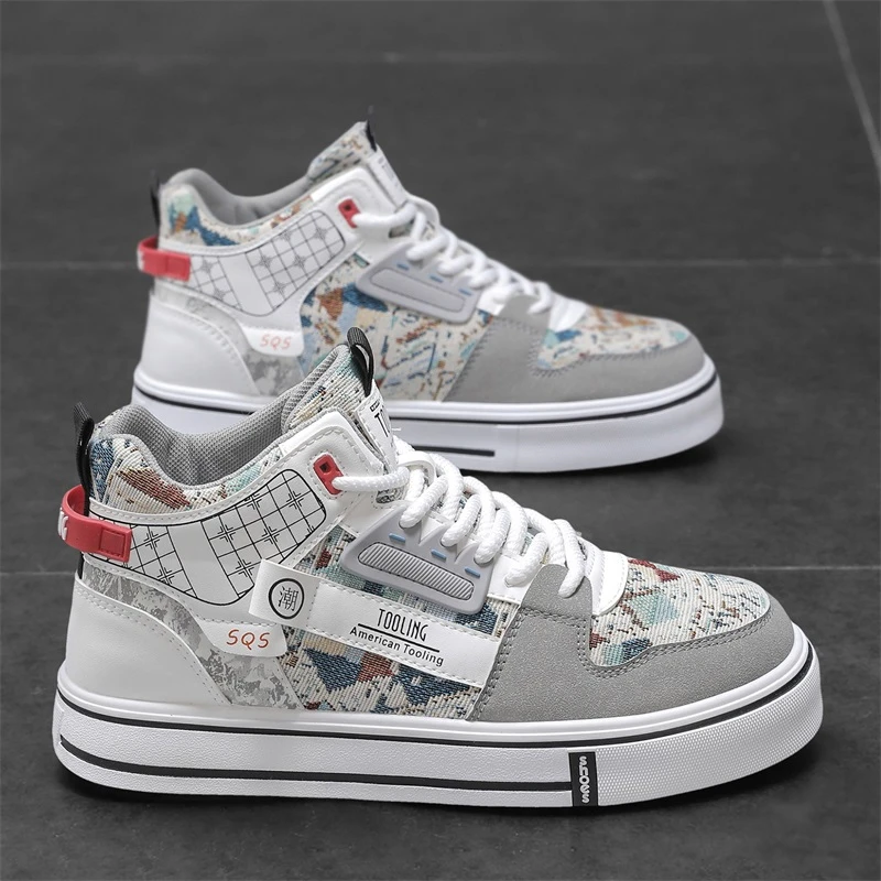 秋季男士新款高帮鞋厚底增高轻便百搭户外男鞋休闲潮流复古港风鞋