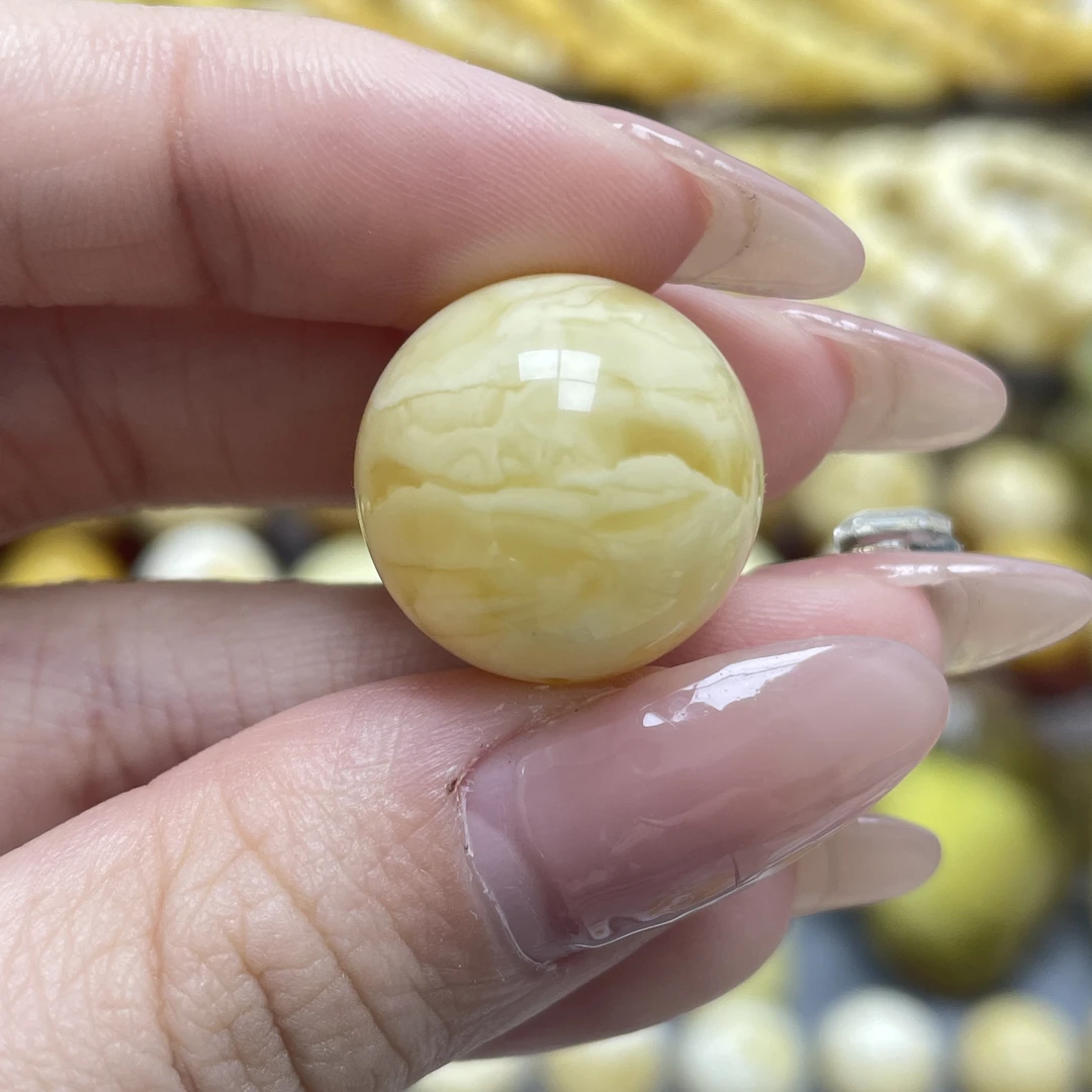 段掌柜臻选·18.5mm天然原矿蜜蜡浓蜡金妖白圆珠微瑕