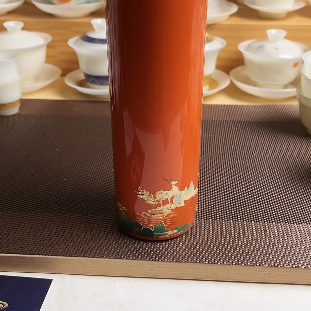 瓷片橙色福鹿保温壶304涂层内胆