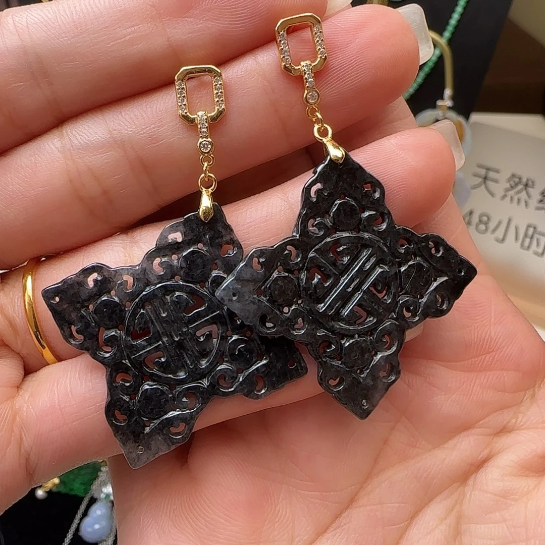 银S925镶嵌翡翠耳饰耳钉款