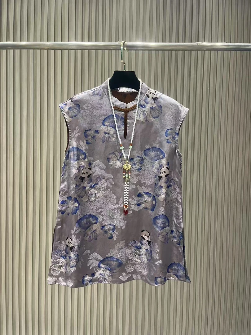 薄款宽松马甲花色提花唐装无袖百搭上衣