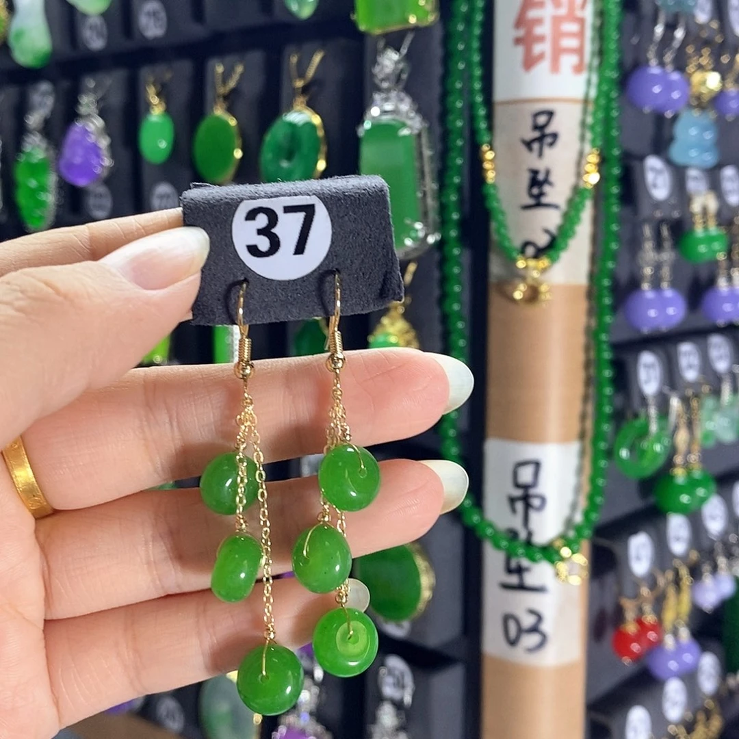 银S925镶嵌翡翠耳饰37