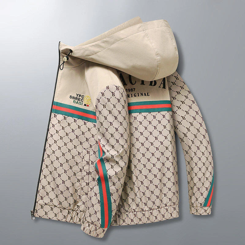 欧洲站男士2025春季新款时尚潮流欧版休闲印花连帽款夹克外套