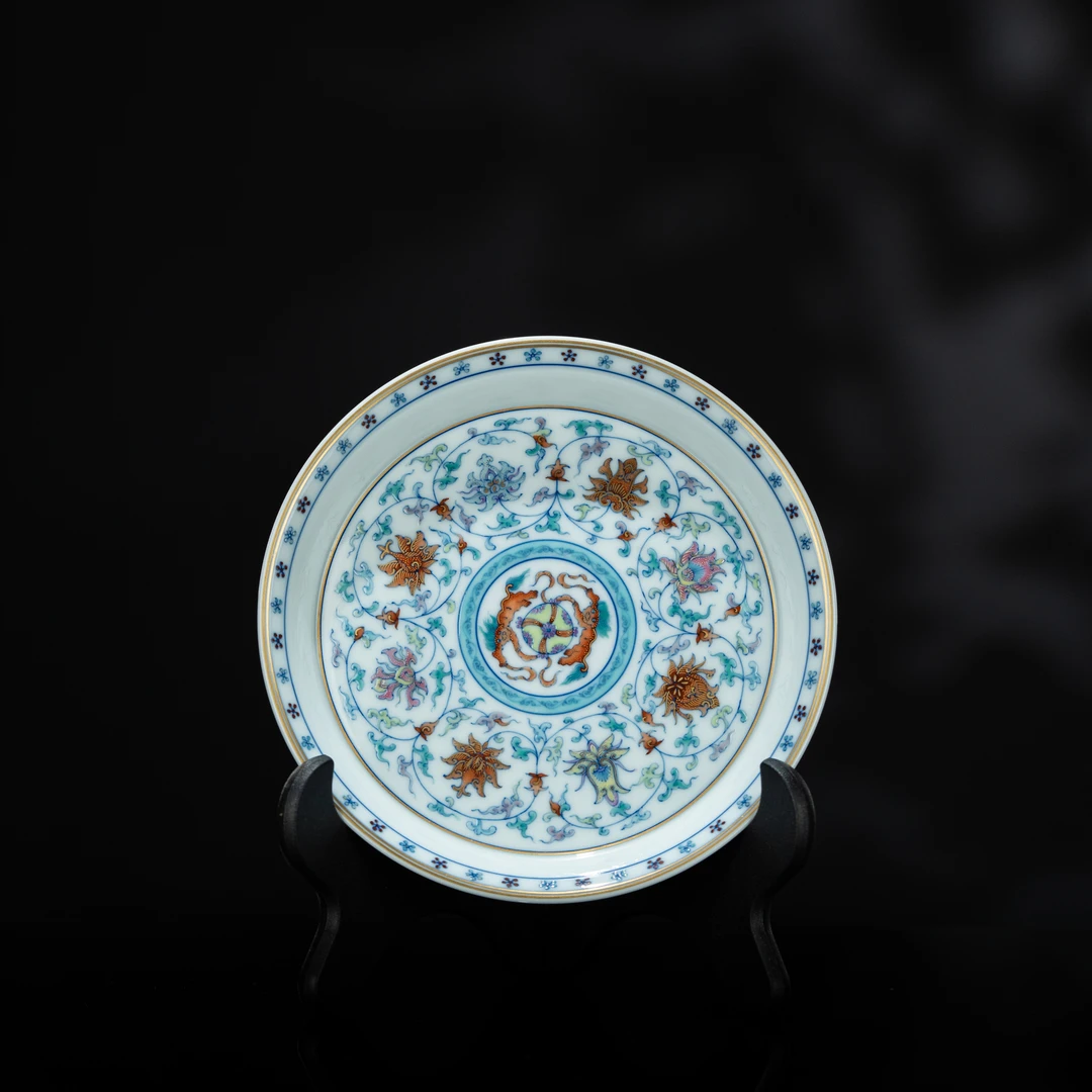 冉月观隐 斗彩宝相缠枝壶承 直径17.5cm 瓷器茶周边