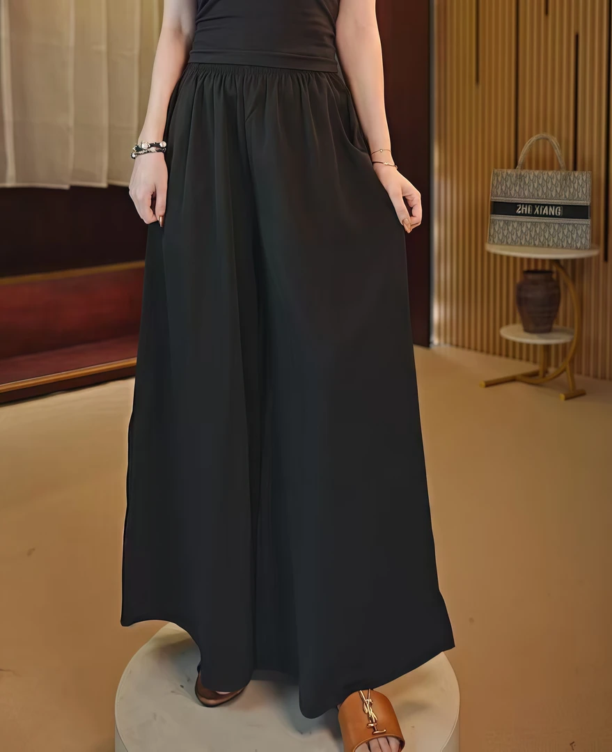 LX001-显瘦纯色通勤风宽松女装垂感高腰口袋休闲裤