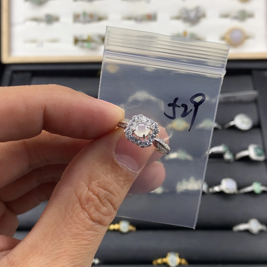 翡翠银S925镀金镶嵌戒指529