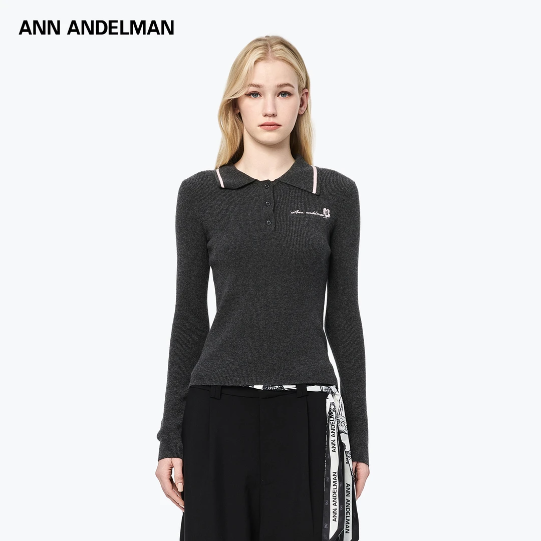 ANN ANDELMAN2025冬季上新 花花绣花长袖毛织PO