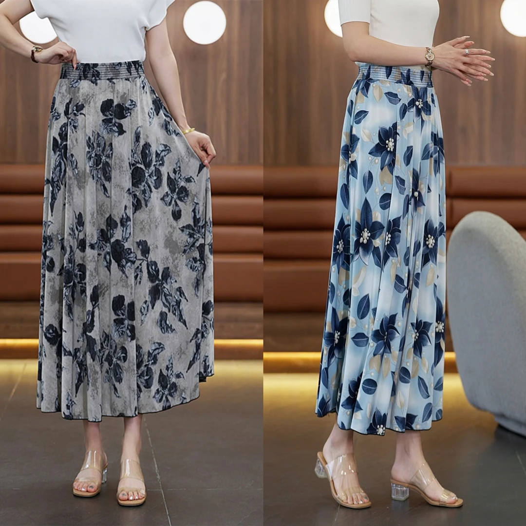 半身裙显瘦高腰夏季碎花时尚百搭春夏印花百褶大摆A字
