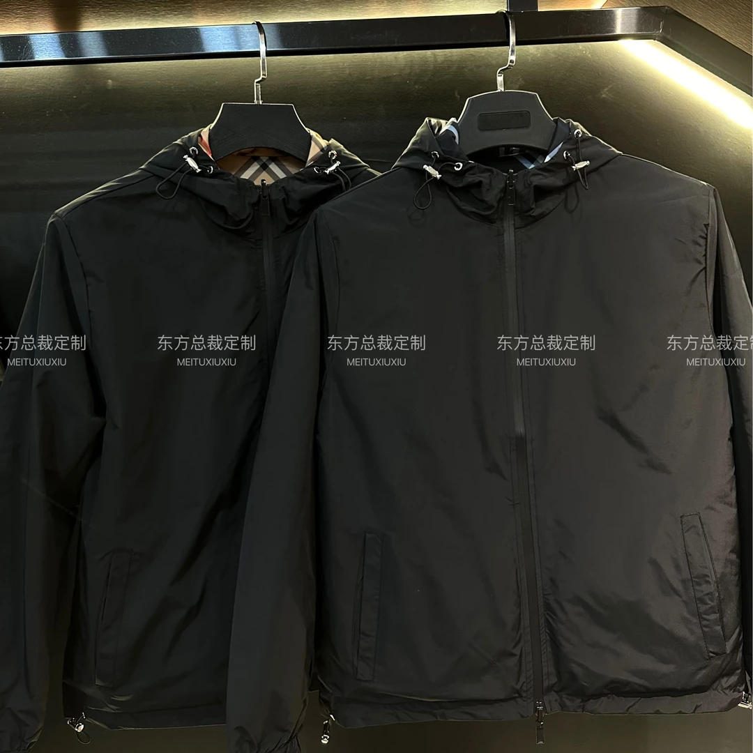 HK2025-春秋新款格纹男士时尚百搭连帽双面穿夹克外套【72716】