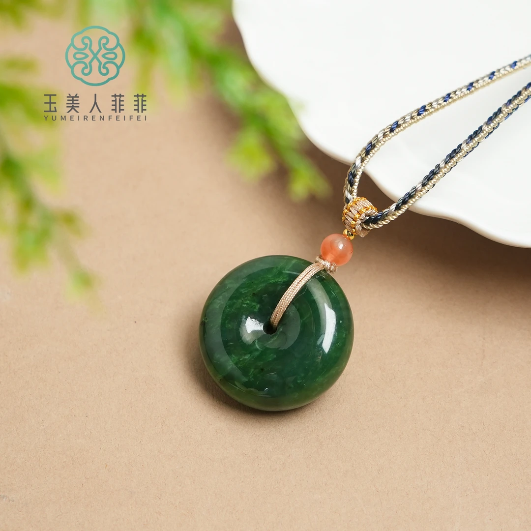 菲菲珠宝好*和田玉碧玉平安扣吊坠约30mm赠绳