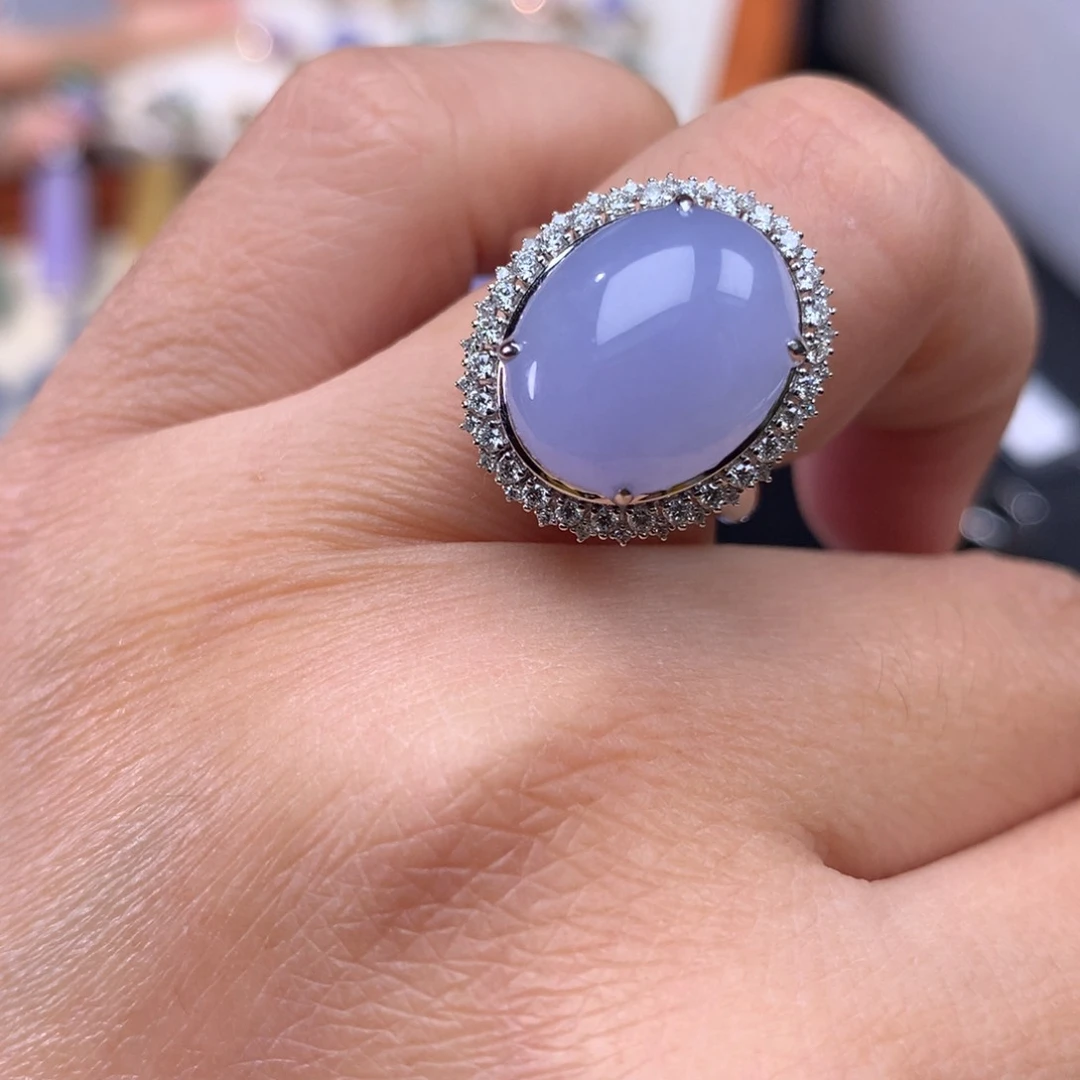 吊坠(不含链)18K金镶嵌翡翠T**n紫罗兰蛋面两用款