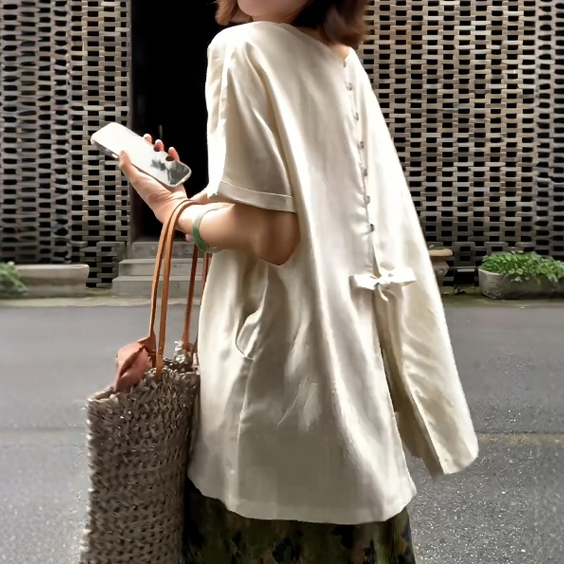 后背开叉系带短袖衬衫女夏季薄款胖MM大码女装设计感宽松显瘦上衣