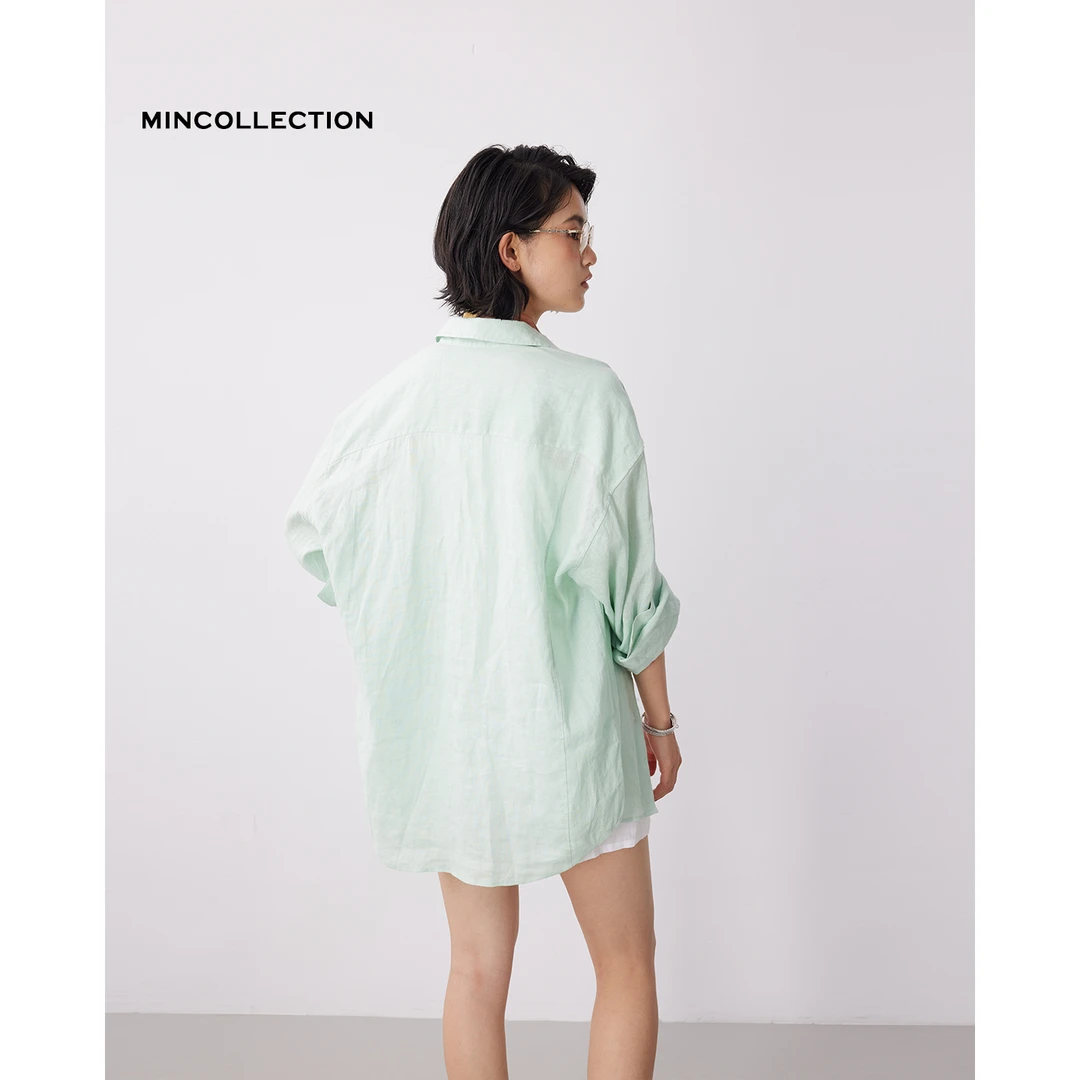 薄荷绿衬衫/定染色夏日清爽轻薄亚麻衬衫40455