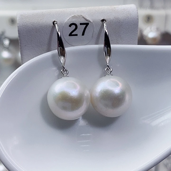 银S925镶嵌淡水珍珠耳饰12+A