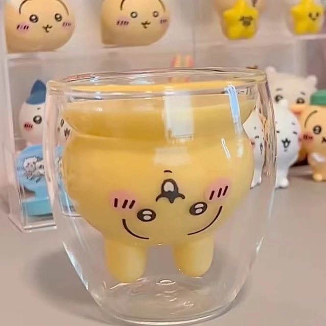 chiikawa乌萨奇双层玻璃杯高颜值可爱卡通喝水牛奶杯子送闺蜜礼物