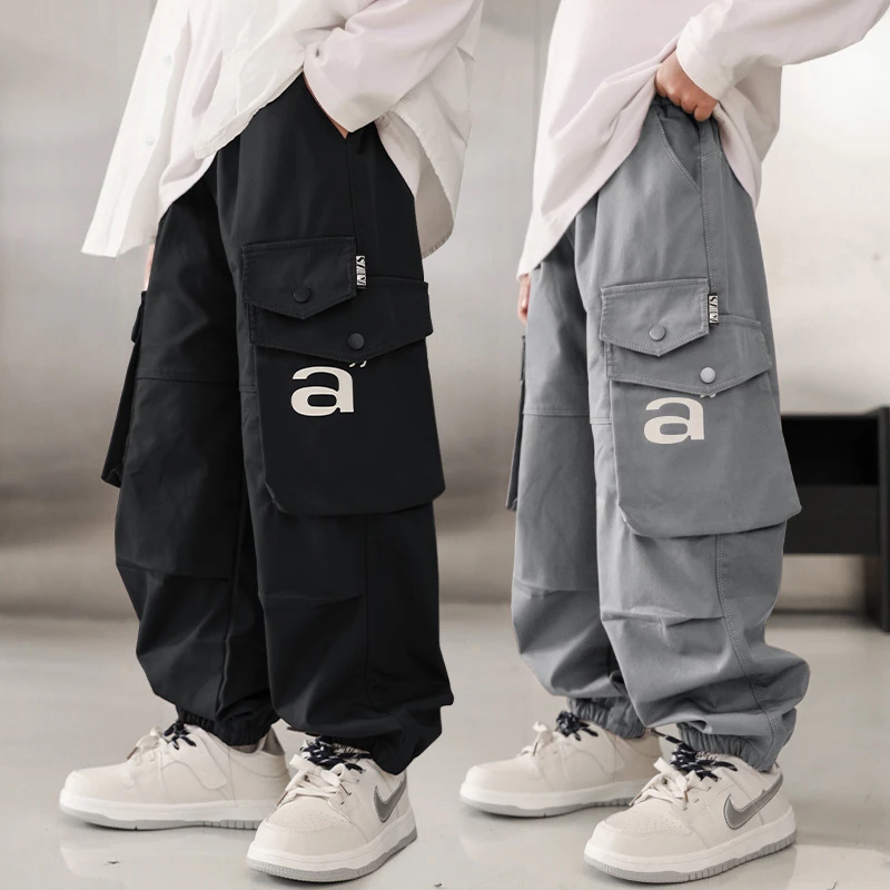 男童工装裤春秋宽松2025中大童休闲韩版长裤洋气儿童裤子春季潮流