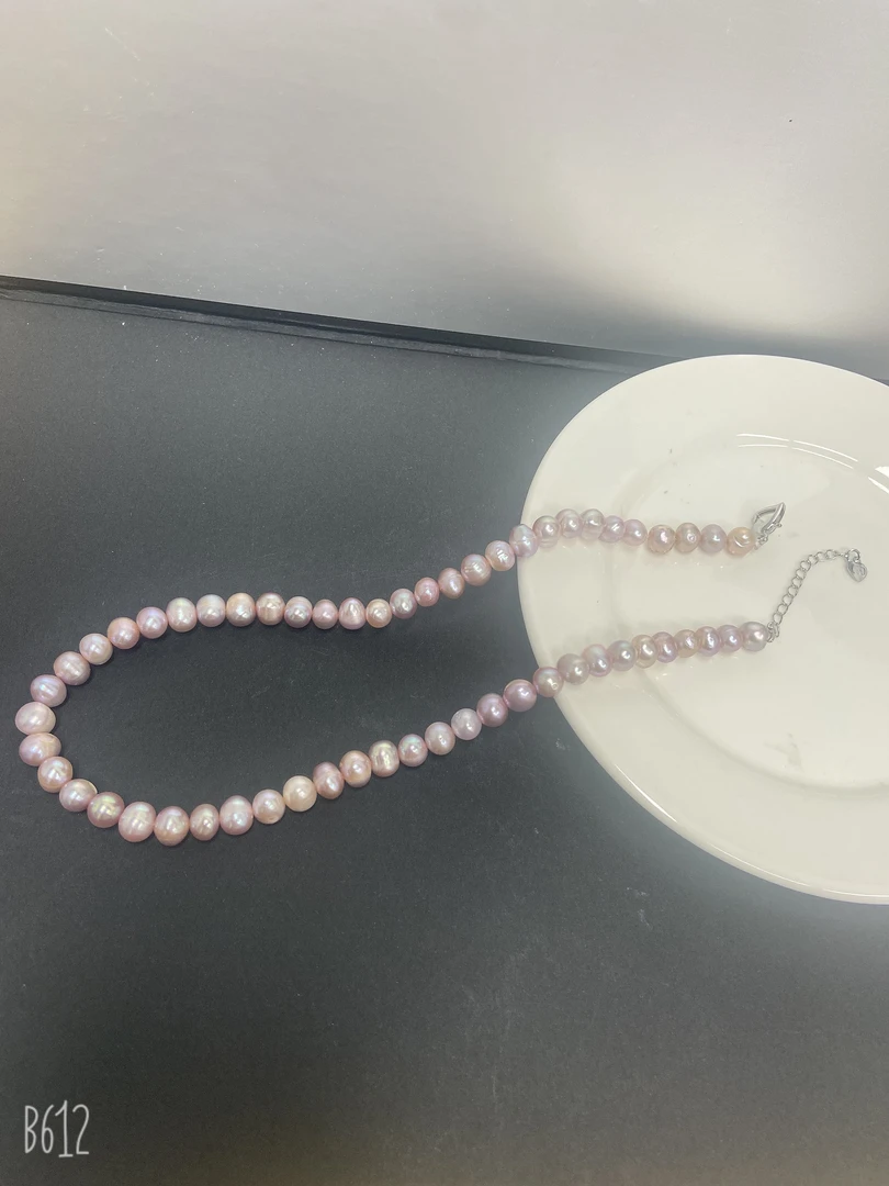 天然淡水珍珠C43#紫色鸡蛋圆无核珍珠项链6-8m