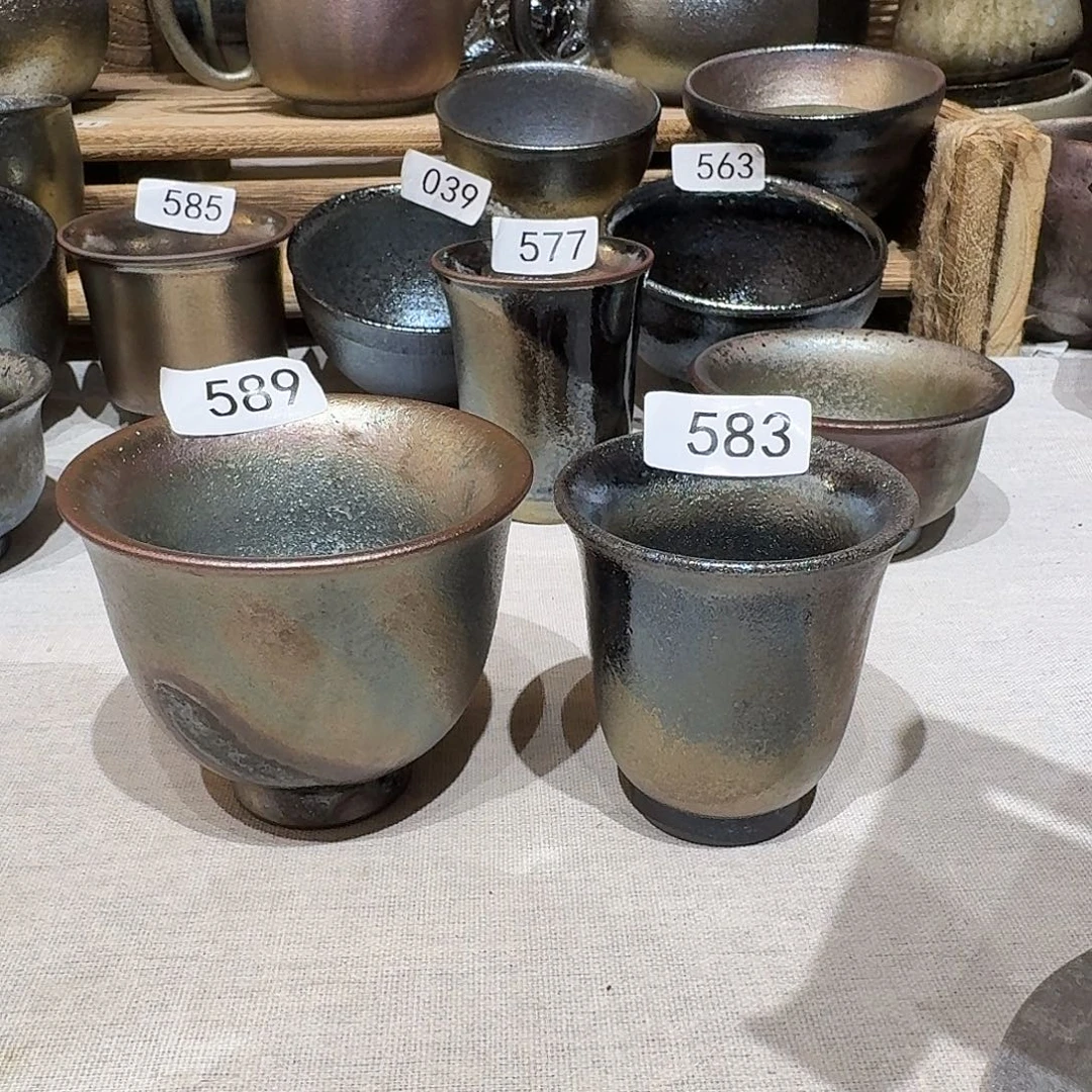 钏***儿壶建水紫陶紫泥柴烧杯一对
