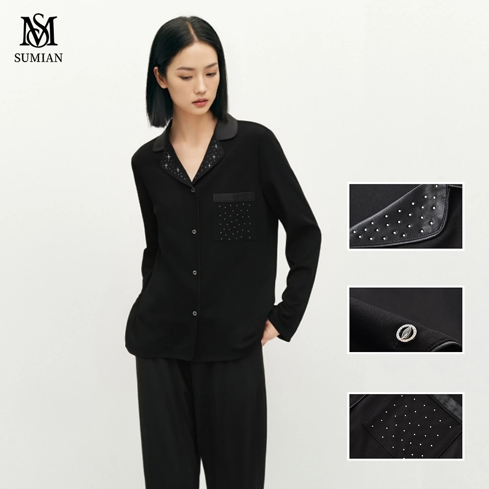 宿眠夏季新款女士睡衣奢华家居服时尚舒适薄款长袖长裤套装可外穿