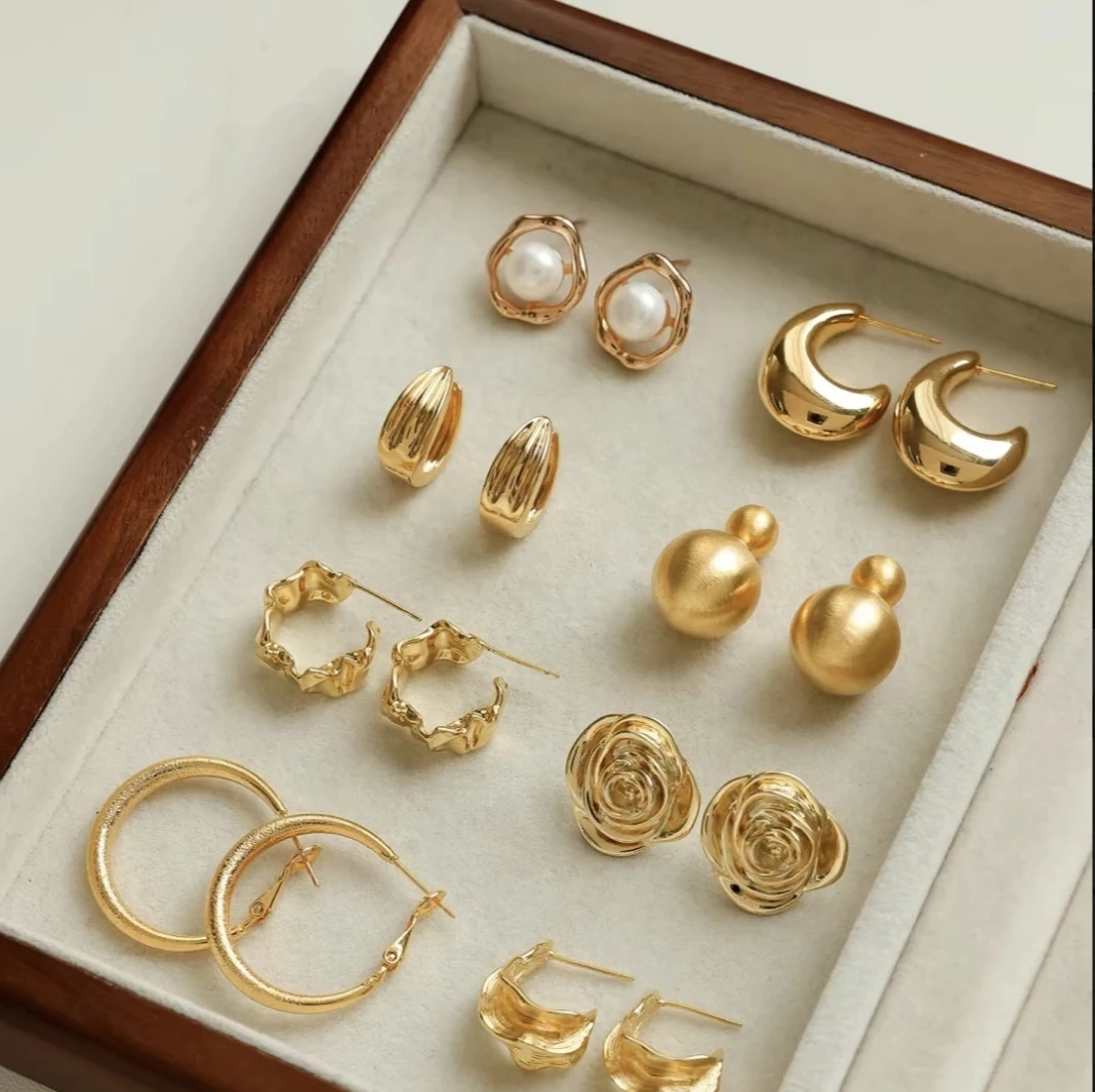 合金耳饰 耳环植物花卉白色女韩版拼色欧美素款耳饰轻奢日韩