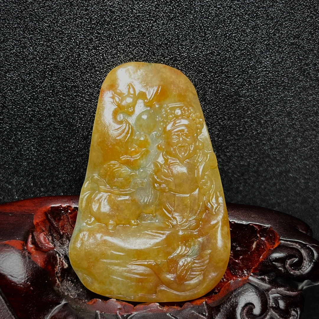 已结缘缅甸翡翠A货，冰黄翡山水财神