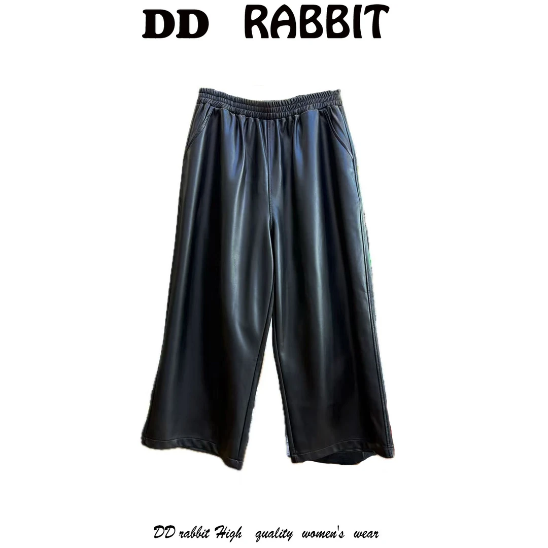 朵朵兔【时尚腿精】大码女装九分裤皮裤直筒百搭纯色秋季新款