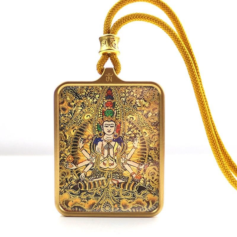 钛钢吊坠 钛钢壳黑金唐卡生肖守护系列高保色壳带绳子可当车挂