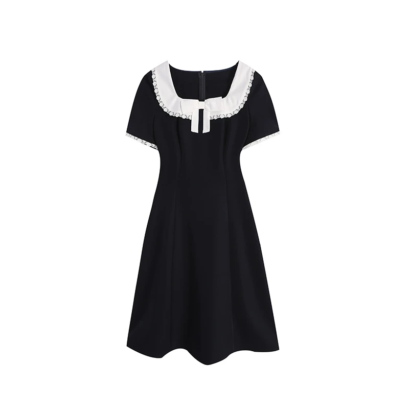 【五季家大码】显瘦气质收腰时尚夏季藏青色连衣裙ZL54877