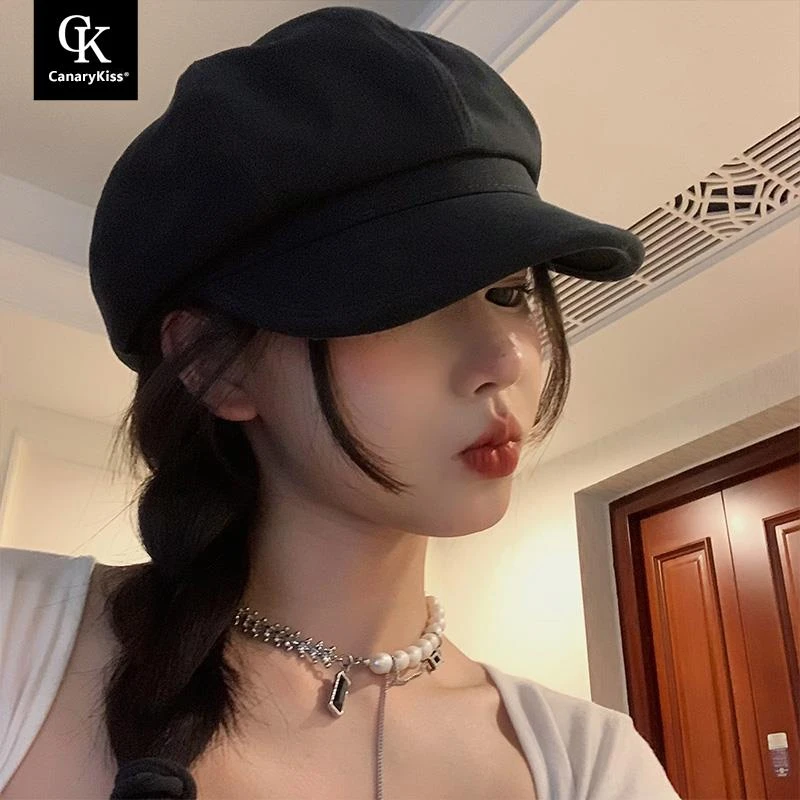 CanaryKiss黑色贝雷帽女复古显脸小百搭八角帽韩系文艺报童画家帽