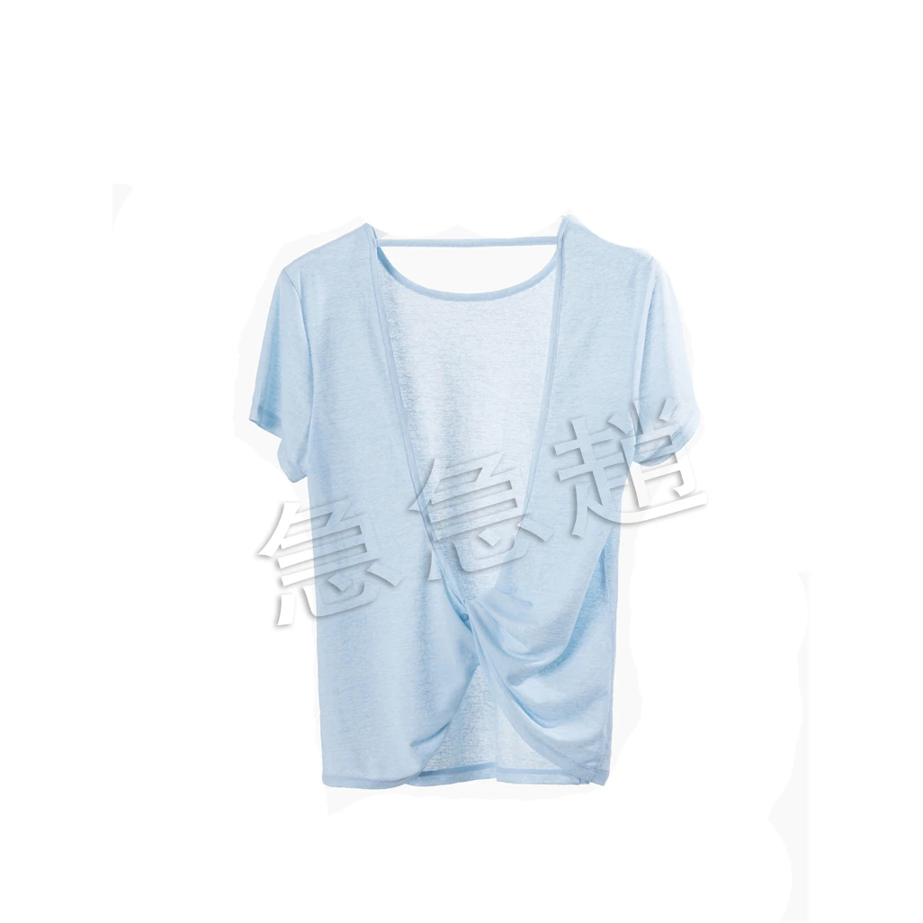 【竹节纱】DX41-005露背交叉瑜伽罩衫夏季圆领宽松休闲短袖上衣女夏